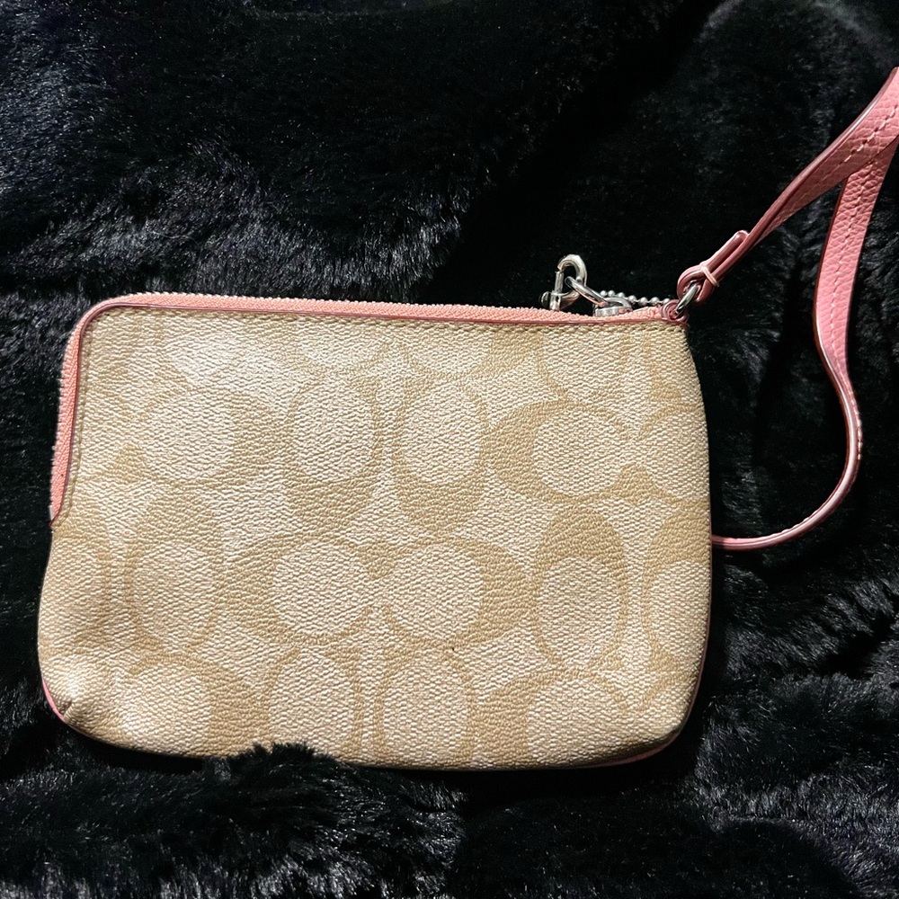 Coach Pink and Tan Signature Wristlet - Picture 2 of 6